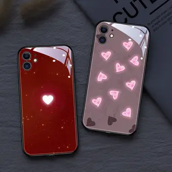 Ljubezen Srce Primeru Mobilni Telefon Za iPhone 12 11 Pro XS MAX SE 7 Plus 8 XR LED 6 Vrst Svetlobo, Sprememba Barve Shockproof Stekla Coque