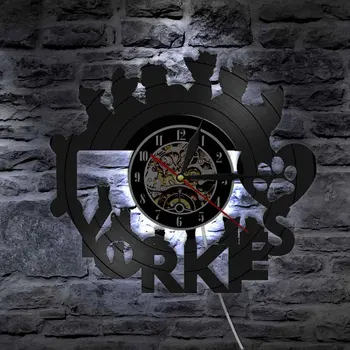 Ljubim Yorkies Pes Pasme Vinil Zapis Stenske Ure Kuža Ljubitelji Doma Dekor Yorkie Terier Retro LP Ure Black Wall Art Watch