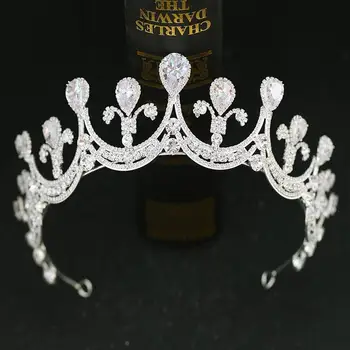 Luksuzni Tiaras Kron CZ Cirkonij Princesa Pageant Posla Glavo, Poročni Dodatki za Lase Večerne obleke Poročne Jewelries