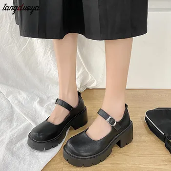 Majhen usnjeni čevlji ženske 2021 pomlad modeli Mary Jane čevlji ženske Japonski visokih petah retro platformi čevlji ženske