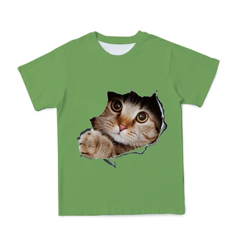 Mačka Poleti 3D Majica s kratkimi rokavi Za Otroke Fantje Dekleta Živali Natisnjeni Kratke majice Poliester Tshirt Otroke, otroška Oblačila 4T-14T