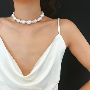Moda Divje eno plast ogrlica z preprosta Baročna nepravilno oblikovan biser za trendovski očarljive ženske, darila debelo