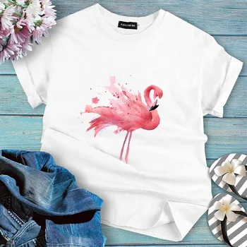 Moda Flamingov T-majice Ženske Poletje Kawaii Tees Kratek Rokav Vrhovi Harajuku T Srajce Ženska Seksi Dekle Obleko Roza