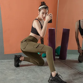 Moda Žep Fitnes Joga Hlače Ženske Elastične Dokolenke Brezhibno Šport Hlače Visoko Pasu Hip Dviganje Tek Fitnes Hlače