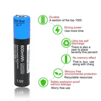 Moč Etinesan 1,5 V AAA 900mWh Li-polymer li-ionska Litij Baterija, USB Napajanje Baterije