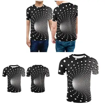 Moški Ženske T-Shirt Kratek Rokav 3D Zavrtimo Tiskanje Optično Iluzijo Hipnoza Tee Vrhovi XRQ88