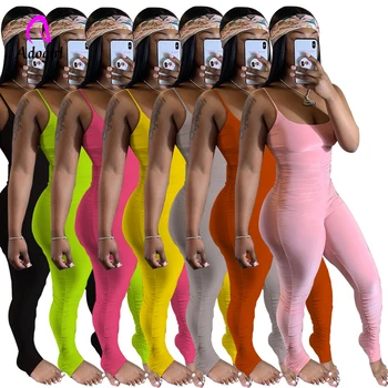 Multicolor Ženske Jumpsuit 2020 Poletje Špageti Trak Brez Rokavov Draped Street Biker Igralne Obleke Fitnes Suh En Kos Obleke