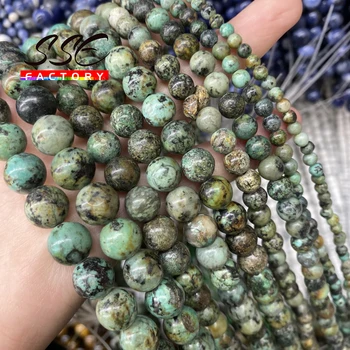 Naravni Afriške Turquoises Kamen Kroglice Krog Svoboden Biseri 4 6 8 10 12 mm Za Nakit, Izdelava DIY Zapestnica Pribor 15