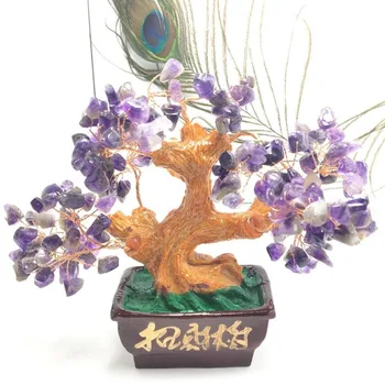 Naravni Kristal Ametist Denar Drevo novoletni Izdelki Mini Božično Drevo Feng Shui za Bogastvo Sreče Dom Dekoracija