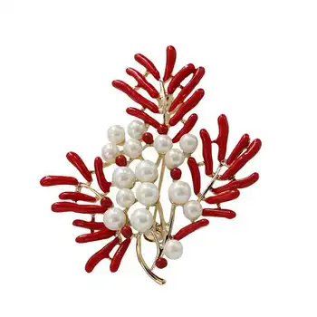 Naravni lupina kroglice vrsto novih baker dnu gilded Kitajski slog coral red cvet broška Tovarne neposredne prodaje