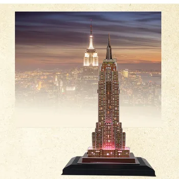 Newyorški Empire State Building Model Puzzle Igrača 3D LED Osvetlitev Model DIY Starš-otrok je Igrača za Darila z Originalno Polje (L503H)
