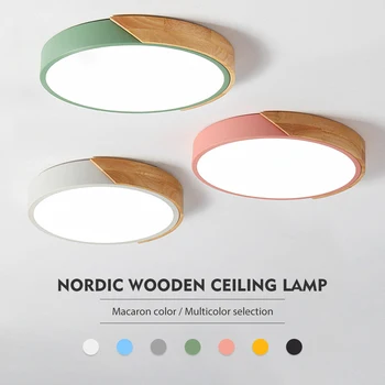 Nordijska lesene stropne svetilke Zatemniti Led Stropne Luči Krog 30-60 velikost premer Ultra-tanek 5 cm visoka 7 barv Železa umetnosti macaron
