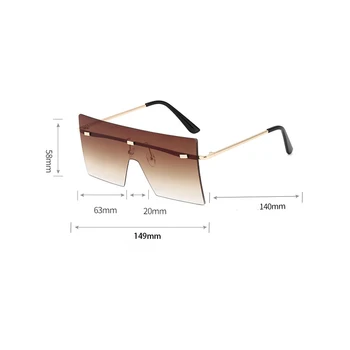 Nova Moda Velik Pravokotnik sončna Očala Ženske Rimless Kvadratnih Očala za Sonce, za Ženske do leta 2020 Poletje Slog, Ženski UV400 Modra, Roza