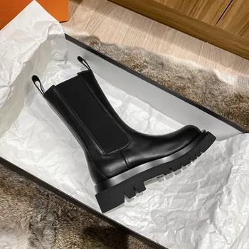 Nove Luksuzne Chelsea Škornji Ženske Škornji Močen Zimske Čevlje Platformo Gleženj Škornji Zdrsne na Močen Pete BV Boot blagovne Znamke Oblikovalec