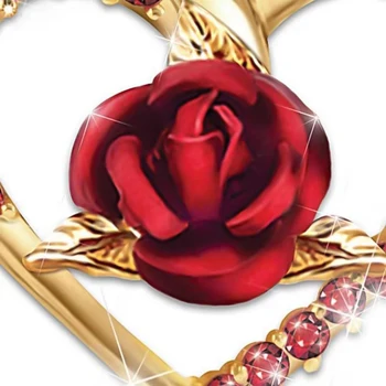 Novo Ljubezen Srce Rdeče Rose Ogrlico, Obesek za Ženske Dekle Gospo Zlato Barvo Ogrlica Choker Modni Nakit Za Valentinovo Darilo