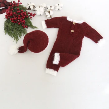 Novorojenček Božiček Obleko, Rdeči In Bež Baby Romper In Hat Santa Novorojenčka Božič Foto Prop
