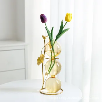 Okroglo Žogo Steklene Vaze s Kovinsko Polico, Ustvarjalnost Doma Mizo Dekoracijo Kristalno Pregleden Vaza Ročno Obrt Vaza Dekoracijo