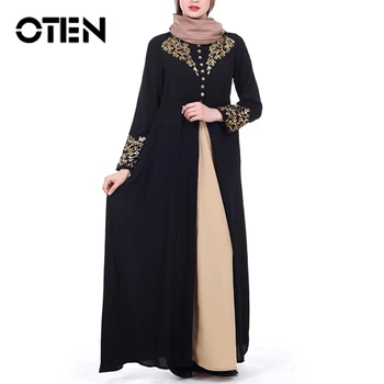 OTEN 2020 Elegantno Natisnjeni Muslimanske Ženske Obleke Abayas Haljo Mozaik Z Gumbom Stranka Dame Dubaj turška Obleka Ženska Nova