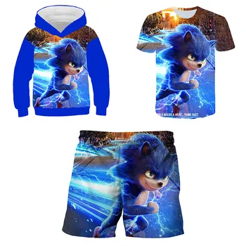 Otroci Oblačila, ki Sonic Hedgehog Oblačila Za Fante, Dekleta Hoodie 3 Kosov Sult Hoodie+t-majica+hlače Poliester 3d Tiskanja