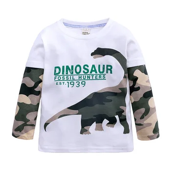 Otrok Dno Majica 2021 Pomlad Malčke Baby Fantje Prikrivanje Dinozaver Dolg Rokav T-shirt Za Otroke Priložnostne Vrhovi Fantje Oblačila