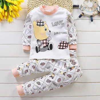 Otrok Dolg Rokav Mešanica Bombaža Pižamo Obleko Za Baby Dekleta Fantje Cartoon Živali Sleepwear Oblačila Sklop Otroci Lepe Obleke Set