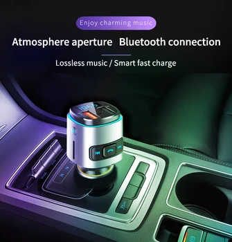 OULLX QC3.0 3.1 USB Avto Polnilec Bluetooth Car kit, Prostoročno FM Oddajnik Glasbe, Play Avto MP3 Player Z Barvnimi LED Luči