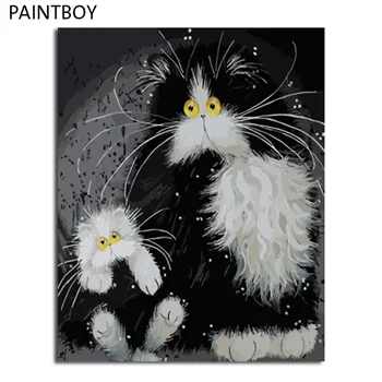 PAINTBOY Okvirjenih Slik, Barvanje Z Številkami Živali Mačka Handwork Platno Oljna slika, Doma Dekor Za dnevno Sobo