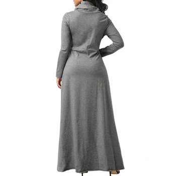 Plus Velikost 5XL Elegantno Dolgo Obleko Maxi Jeseni, Pozimi Toplo Visok Ovratnik Ženske Dolgo sleeved Obleko 2021 Ženska Oblačila Z Žep