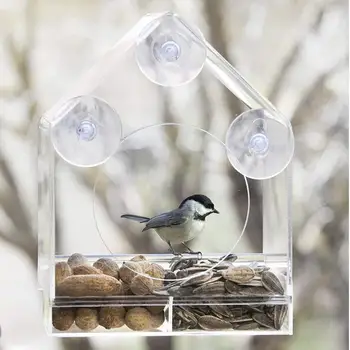 Podajalnik ptic Akril prosojno Okno Ogled Ptic Podajanje Pladenj Birdhouse Sesalni Nastavek Tip Hiše na Prostem za Papige