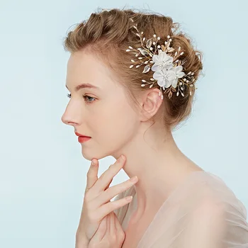 Poletje design bela krep Preje Bele Rože Nevesta Glavo nositi Pearl Lase Steznim Obročem za Okraski Poročni nakit za lase