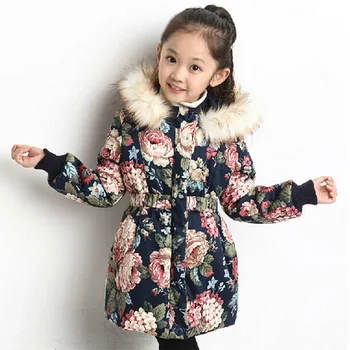 Pozimi slog jakno za dekleta design bombaž dekleta zimsko jakno cvetlični vzorec, dekleta pozimi outwear