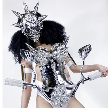 Prihodnje Tehnologije oblačila srebrno Zrcalo LED Lahkih Kovin Taper Oklep Kostum