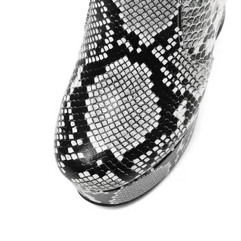 QUTAA 2020 Nov Modni Snakeskin Platformo Pozimi Toplo Krzno Ženske Čevlje Debele Pete Krog Toe Zadrgo Priložnostne Gleženj Škornji Velikosti 34-43