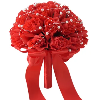 Rdeča Poročni šopek Družico cvet Svilenih Vrtnic Poročni Šopek Poročni Šopek Beaded Poročne Šopke ramos de novia GC4