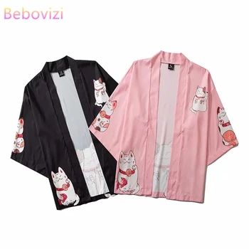 S - XXL, Roza, Črna Harajuku Japonski Modni Kimono Ženske Vrhovi in Bluze Moških Azijskih Oblačila 2020 Poletje Plaža Cardigan