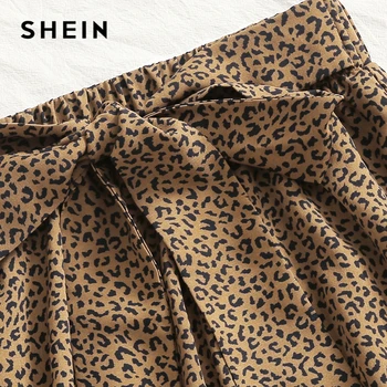 SHEIN Multicolor Rebro-Plesti Tee in Leopard Kravato Spredaj Dolgo Krilo Nastavite Ženske 2021 Pomlad Gospe Priložnostne Dva Kosa Obleko Določa