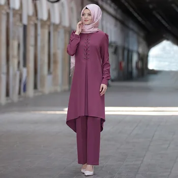 Siskakia Eid Mubarak Dubaj Abaya bo Ustrezala Nastavite arabski Turčija, Muslimani na Bližnjem vzhodu, Vrhovi+Hlače 2pcs Določa Islamske Ženske Oblačila Jeseni