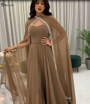 Sodobna Visoko Couture Večerne Obleke 2021 A-Line Vestidos De Fiesta Ljubica Šifon Beading Haljo Dubaj Arabski Formalno Maturantski Obleki