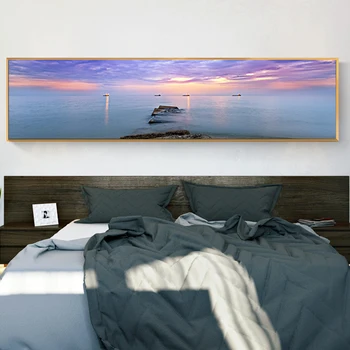 Sodobne Krajine Plakatov in Fotografij Wall Art Platno Slikarstvo Vijolično Oblaki Sunrise Morje Z fisher Sliko za dnevno Sobo