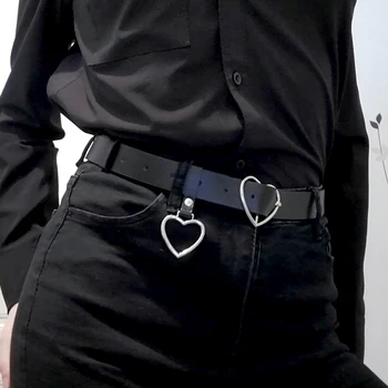 Srce pas ženske črni usnjeni pasovi za ženske pasu ceinture femme punk harajuku korejski cinturon mujer pas 2020 cintos