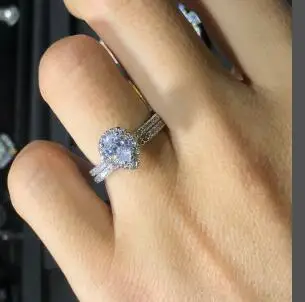 T748 925 sterling srebrni prstan iz Za Ženske Kubičnih Cirkonij 2pcs obroč določa Hruška prstan kompleti
