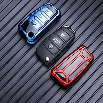 TPU Mehko Avto Ključ Kritje Za Audi A1 A3 A4 A6 V3 V5 V7 S3 S6 TT 3 Gumbi, Zložljiva Keychain Ogljikovih Slogu, Oddaljeni Fob Zaščitnik Primeru