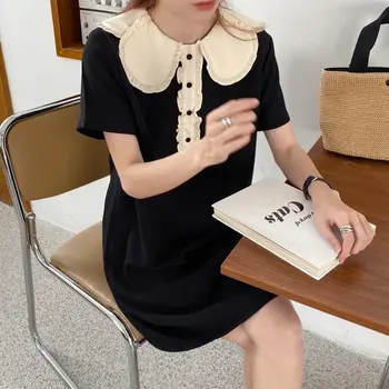 Tujec Kitty Ruffles Šifon Elegantna Color-Hit Sladko Seksi Obleko za Ženske do leta 2020 Novo Poletje Black Svoboden Hepburn Mini Obleke Vestidos