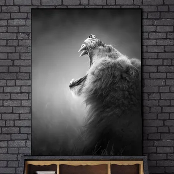 Tuljenje Lev Platno Art Natisne Črno-Bele Živali, Plakatov In Fotografij Lev Platna Slike Doma Wall Art Dekor Cuadros