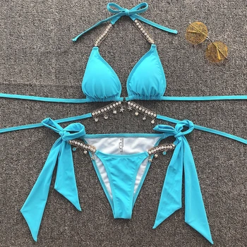 V-X šimrom diamond bikini 2020 Seksi push up kopalke ženske Brazilski bikini komplet Povodcem kopalke ženske kopalke kopalci