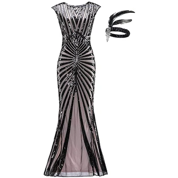 Velikosti po meri Ženske 1920 Gatsby Zaklopnica Obleke Bleščica morska deklica Formalno Dolgo Plus Velikost Večerno obleko Obleko Z Pokrivala za dodatno Opremo