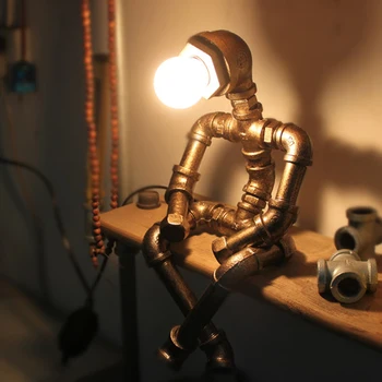 Vintage Vodne Pipe namizne Svetilke Mansarda Industrijske Namizno Svetilko Železa Rje Cev Robot Luč za Posteljne Cafe LED Edison Tabela Deco Luči