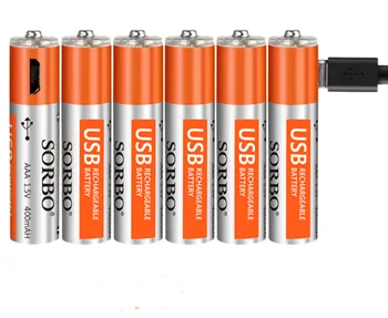 Vroče Prodaje 6PCS SORBO 1,5 V 400mAh AAA za ponovno Polnjenje Lipo Baterije S 4: 1 Kabel Polnilnika