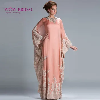 Wowbrial 2021 Elegantna Talna Dolžina Šifon Korale, Čipke Appliqued Dubaj tam kaftan Muslimanskih Večerne Obleke z Dolgimi Rokavi