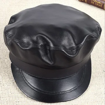 XdanqinX žensk pravega usnja klobuk vojske Vojaške Kape moške ovčje usnje skp Punk retro usnje klobuk blagovnih znamk črne kape